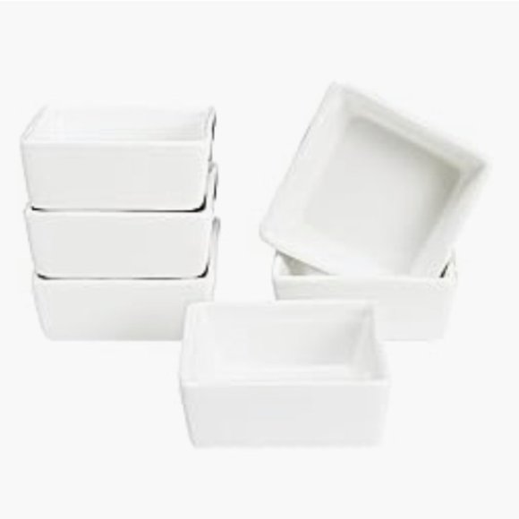 Set of 6 - Mini Square White Porcelain Dipping Sauce Bowls  (White) - Picture 1 of 8